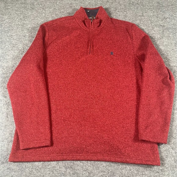 Izod Sweater Men's Large Red Quarter Zip Pullover Fleece Lightweight Golf Preppy - Picture 1 of 11